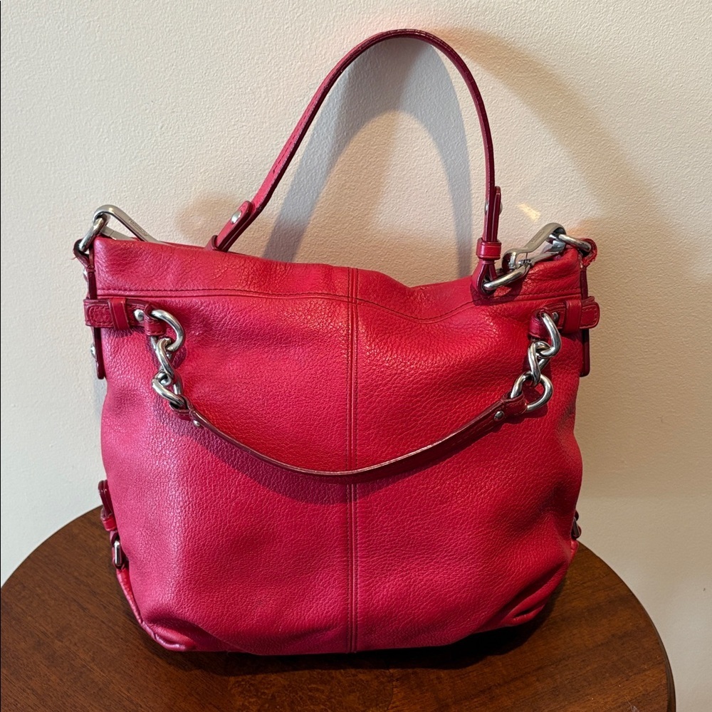 Coach Brooke  shoulder bag Satchel pebbled leather  Red 14142  Silvertone Hw EUC - Picture 7 of 17